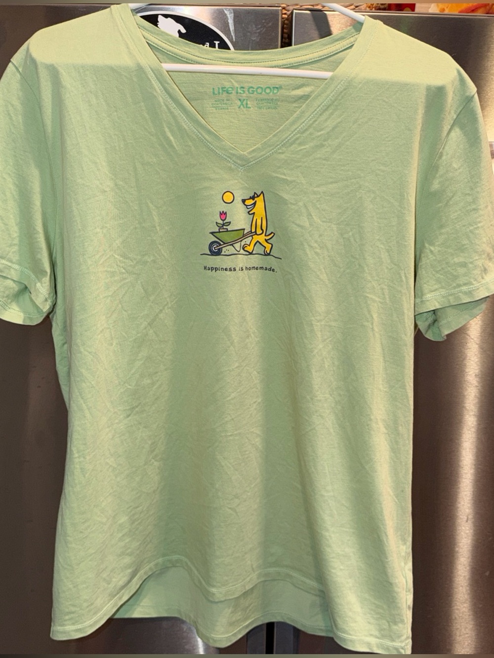 Life Is Good Happiness Is Homemade Light Green V-Neck Cotton T-Shirt Women’s XL